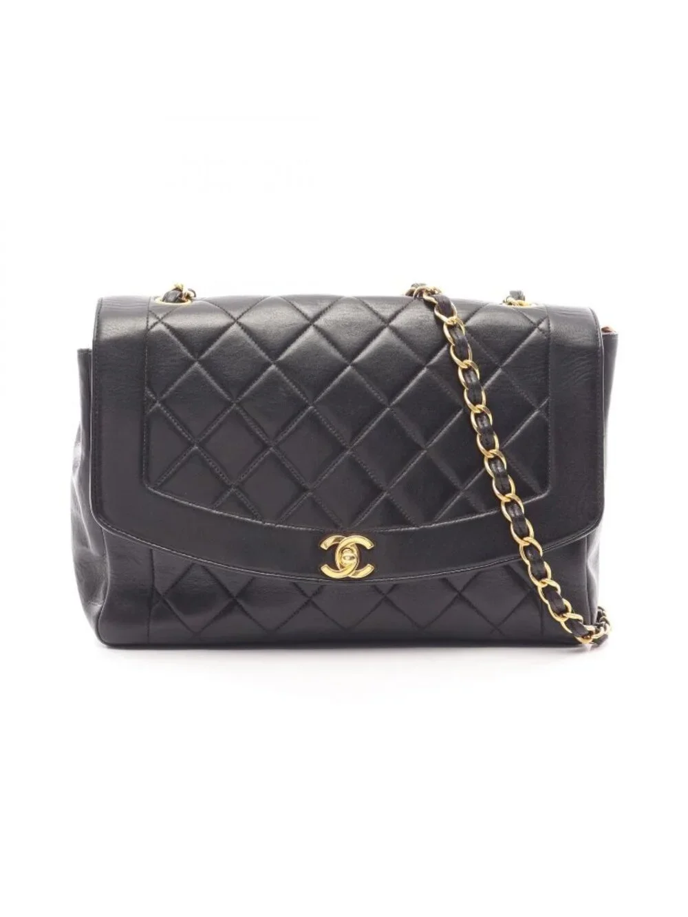 Chanel Shoulder Bag Quilted Diana Flap Black Lambskin Chain